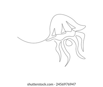 Continuous line drawing of jellyfish. One line of sea jellyfish. Marine animal concept continuous line art. Editable outline.