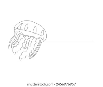 Continuous line drawing of jellyfish. One line of sea jellyfish. Marine animal concept continuous line art. Editable outline.