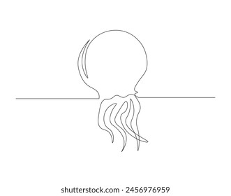 Continuous line drawing of jellyfish. One line of sea jellyfish. Marine animal concept continuous line art. Editable outline.
