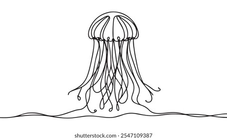 Continuous line drawing jellyfish . One line drawing design. Vector illustration