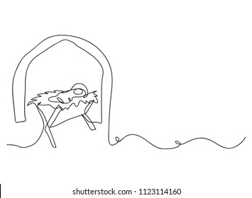 continuous line drawing Jesus was born in cottage 