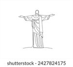 
Continuous line drawing of Jesus Christ, son of God, biblical easter illustration. Vector illustration one drawn line of the symbol image of the sign of the logo of the statue of Jesus