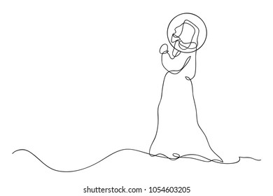 Continuous line drawing of Jesus Christ vector illustration