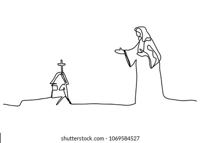 Continuous line drawing of Jesus Christ vector illustration