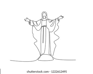 Continuous line drawing of Jesus Christ ,
linear style and Hand drawn Vector illustrations