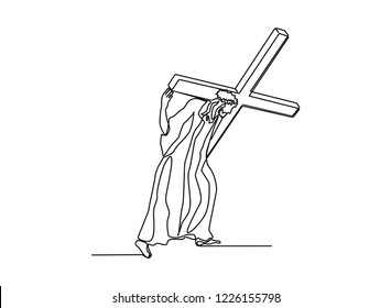 Continuous line drawing Jesus Christ  
linear style   Hand drawn Vector illustrations