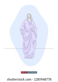 Continuous line drawing of Jesus Christ. Template for your design works. Vector illustration.