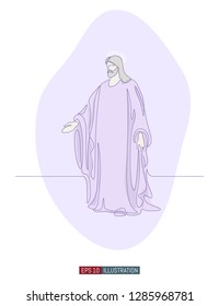 Continuous line drawing of Jesus Christ. Template for your design works. Vector illustration.