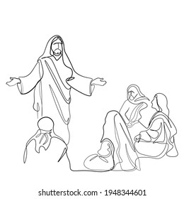 Continuous line drawing Jesus Christ vector illustration Bible words