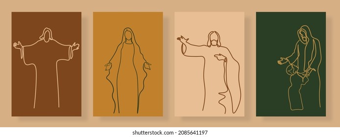 Continuous line drawing of Jesus Christ vector illustration Bible words