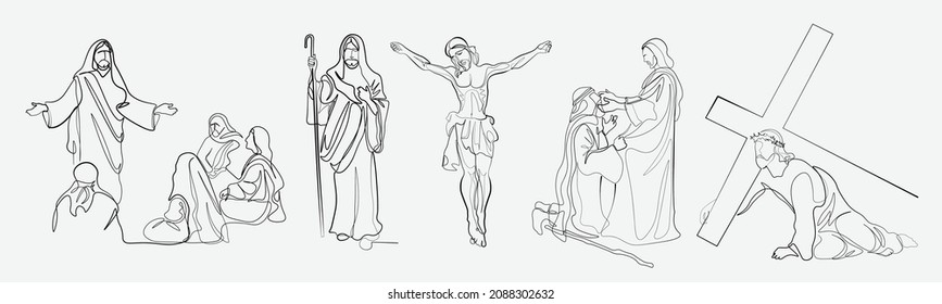 Continuous line drawing Jesus Christ vector illustration Testament
Bible