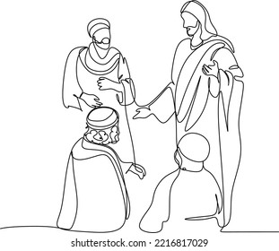 Continuous line drawing of Jesus Christ vector illustration Bible words