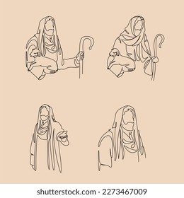 Dibujo continuo de la línea de arte de Jesucristo hijo de Dios, símbolo de la Biblia Pascua. Dibujo cristiano de Jesús con personas y niños