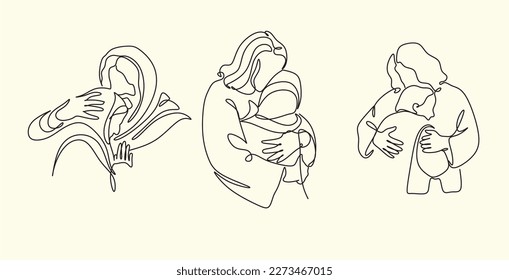 Continuous line drawing of Jesus Christ son od God, Bible Easter symbol line art illustration. Christian line drawing of Jesus with people and kids