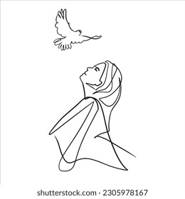 Continuous line drawing of Jesus Christ vector illustration Bible words