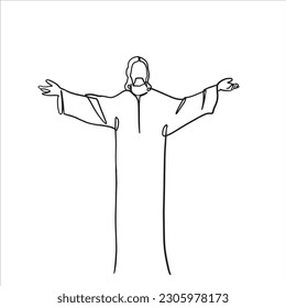 Continuous line drawing of Jesus Christ vector illustration Bible words