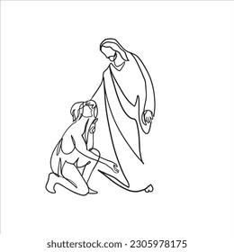 Continuous line drawing of Jesus Christ vector illustration Bible words