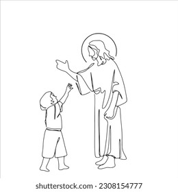 Continuous line drawing of Jesus Christ vector illustration Bible words