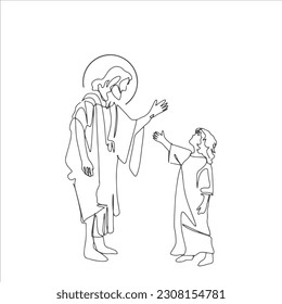 Continuous line drawing of Jesus Christ vector illustration Bible words
