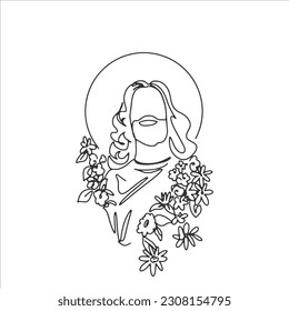 Continuous line drawing of Jesus Christ vector illustration Bible words