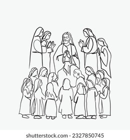 Kontinuierliche Zeichnung der Linie Jesus Christus Vektorgrafik Bibelwörter Segen beten