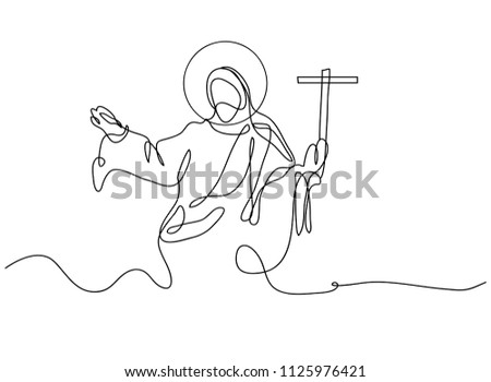 Continuous line drawing of Jesus Christ ,
linear style and Hand drawn Vector illustrations