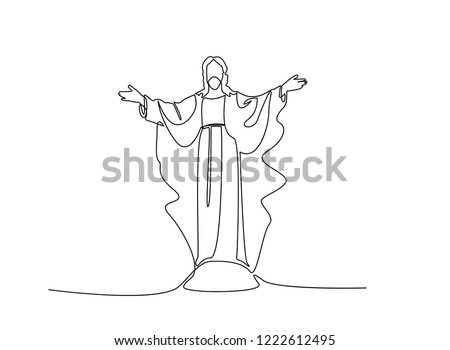 Continuous line drawing of Jesus Christ ,
linear style and Hand drawn Vector illustrations