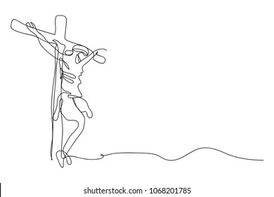 continuous line drawing Jesus cross vector illustration