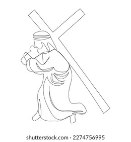 Continuous line drawing Jesus and cross  Vector Illustration