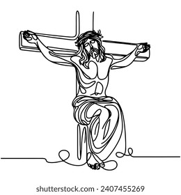 continuous line drawing of Jesus cross vector illustration