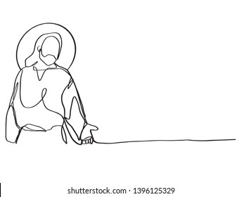 continuous line drawing of Jesus Drawing simple lines.