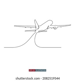 Continuous line drawing of jet plane. Template for your design works. Vector illustration.