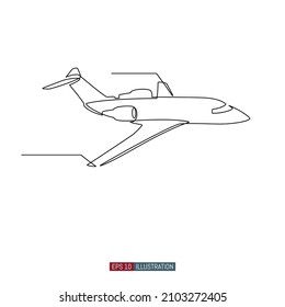 Continuous line drawing of jet plane. Template for your design works. Vector illustration.