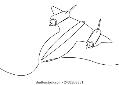 Continuous line drawing of jet plane. Simple line style