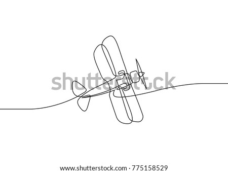 Continuous line drawing of jet plane . Flight biplane Tandem wing. The symbol of take-off in the sky