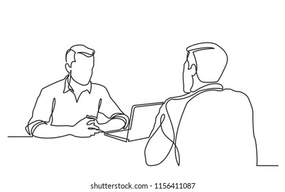 continuous line drawing of job interview between two men