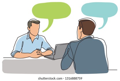 continuous line drawing of job interview between two men