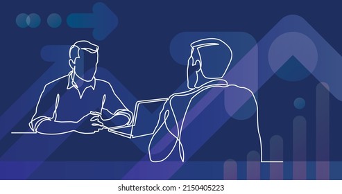 continuous line drawing of job interview between two men