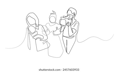 continuous line drawing of journalists.single line vector of journalists preparing to conduct an interview.group of journalists in one line drawing