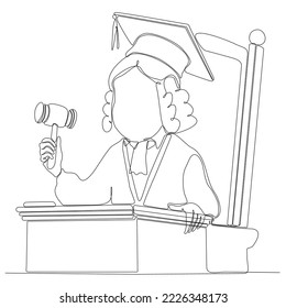 
continuous line drawing of a judge holding a hammer isolated on white vector illustration of justice concept