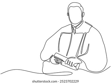 Continuous line drawing of a judge in a robe. A simple representation of the judicial figure. Vector illustration.