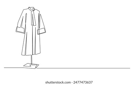 continuous line drawing of judge's uniform. one line drawing of a judge's clothes displayed on a mannequin.isolated white background