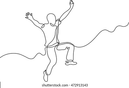 continuous line drawing of jumping happy man