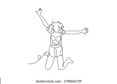 continuous line drawing of a  jumping with joy vector illustration