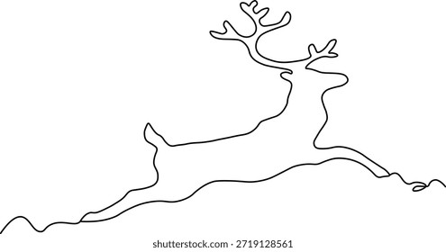 Dibujo de línea continua de un reno saltador. Minimalista Festiva Arte vectorial. Minimalista Saltar Reno Vector Outline. Elemento Festiva moderno.