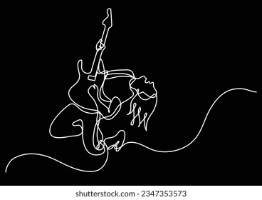 continuous line drawing of jumping rock guitarist