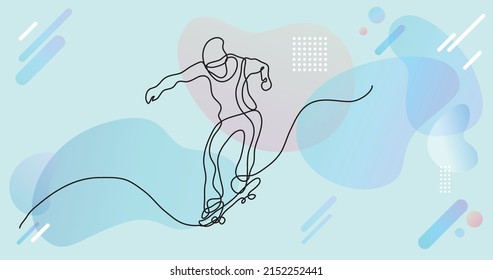 continuous line drawing of jumping skater boy