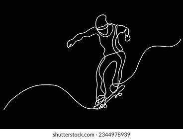 continuous line drawing of jumping skater boy