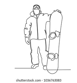 continuous line drawing jumping snowboarder