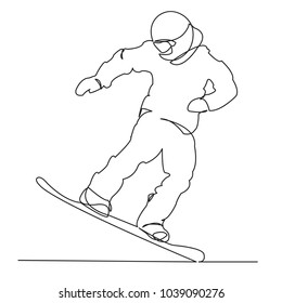 continuous line drawing jumping snowboarder